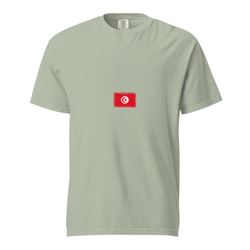Tunisia flag t-shirt in Bay, vintage-washed print, small flag on the chest, unisex cut, front view