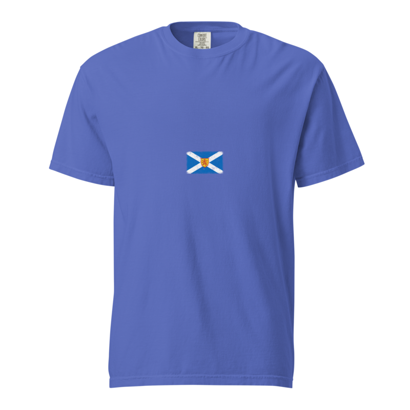 Scotland flag t-shirt in Flo Blue, vintage-washed print, small flag on the chest, unisex cut, front view