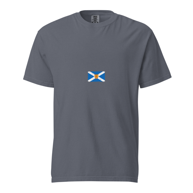Scotland flag t-shirt in Denim, vintage-washed print, small flag on the chest, unisex cut, front view
