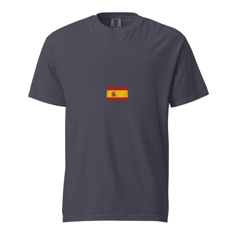 Spain flag t-shirt in Navy, vintage-washed print, small flag on the chest, unisex cut, front view