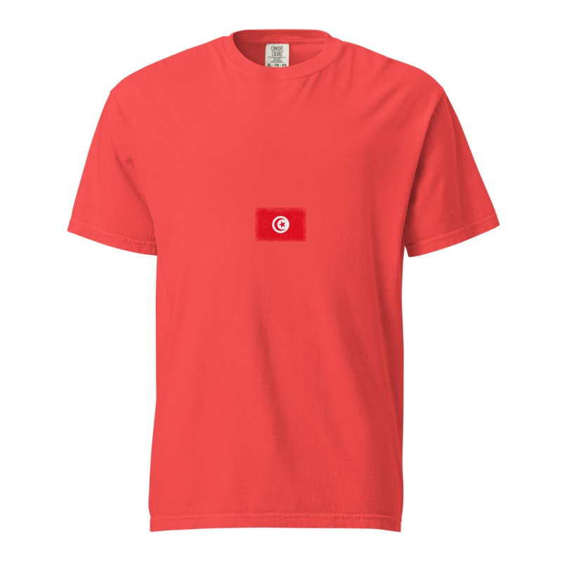 Tunisia flag t-shirt in Paprika, vintage-washed print, small flag on the chest, unisex cut, front view
