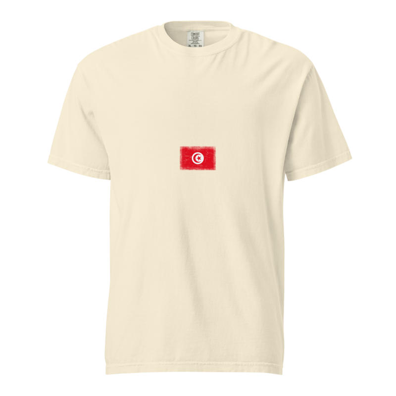 Tunisia flag t-shirt in Ivory, vintage-washed print, small flag on the chest, unisex cut, front view
