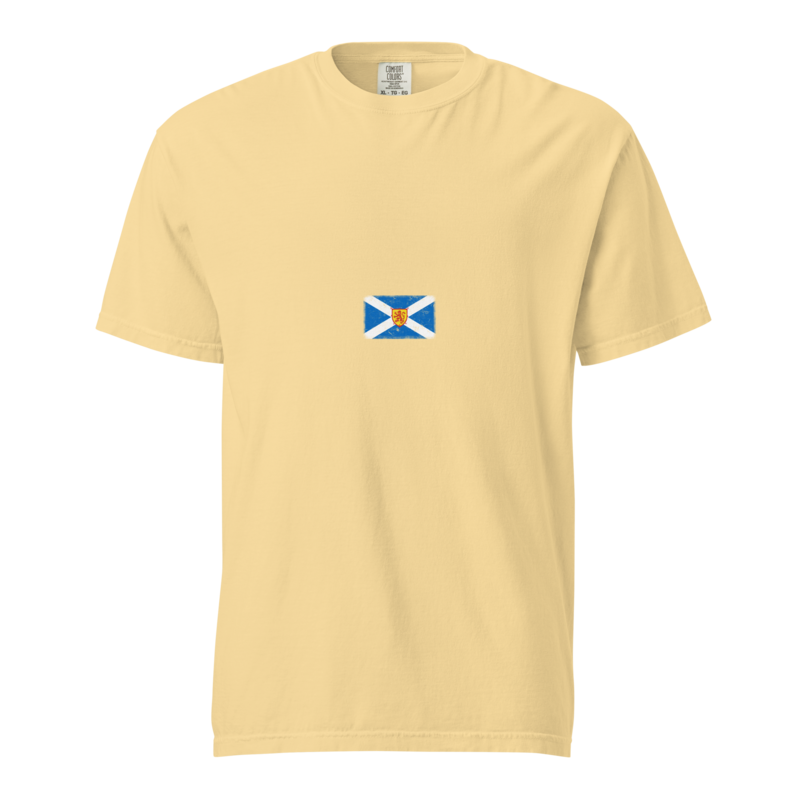 Scotland flag t-shirt in Butter, vintage-washed print, small flag on the chest, unisex cut, front view