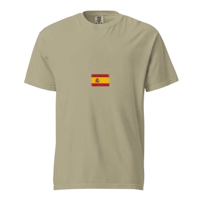 Spain flag t-shirt in Khaki, vintage-washed print, small flag on the chest, unisex cut, front view
