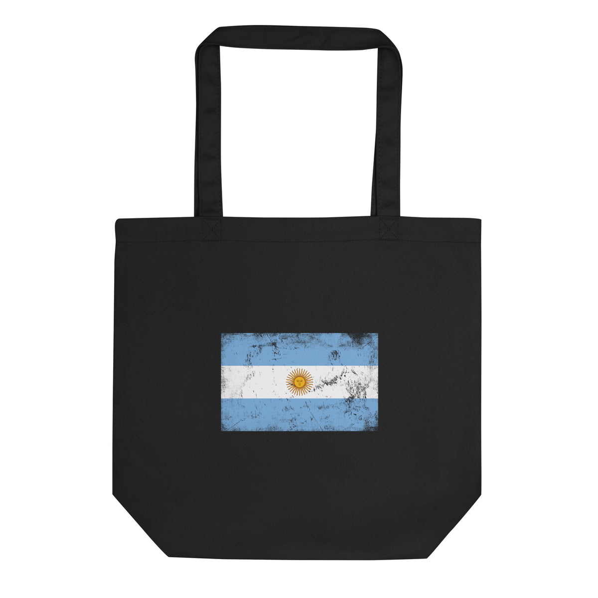 Argentina flag tote bag in Black, vintage-washed print, flag centred on the front of the bag, front view