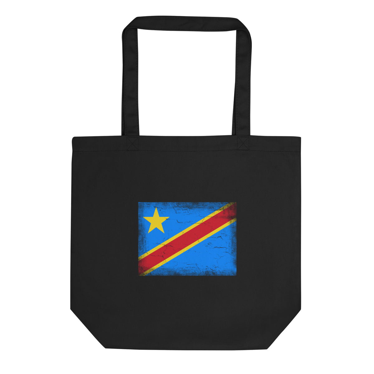 Congo flag tote bag in Black, vintage-washed print, flag centred on the front of the bag, front view