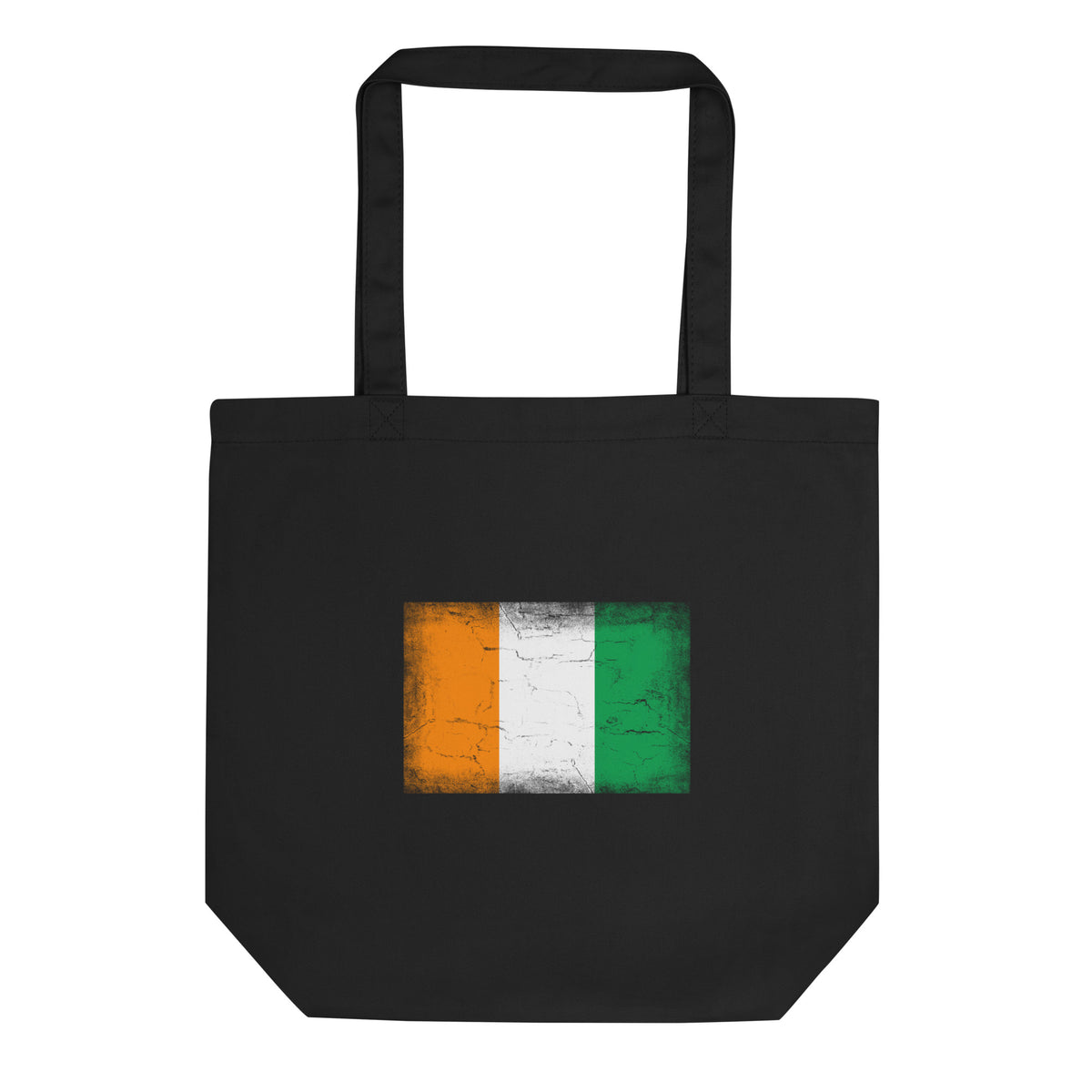 Côte d'Ivoire flag tote bag in Black, vintage-washed print, flag centred on the front of the bag, front view