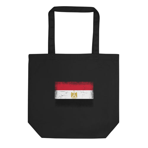 Egypt flag tote bag in Black, vintage-washed print, flag centred on the front of the bag, front view