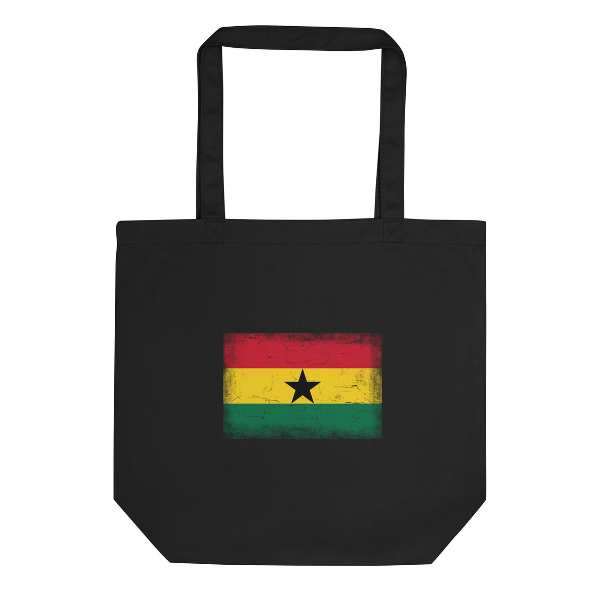 Ghana flag tote bag in Black, vintage-washed print, flag centred on the front of the bag, front view