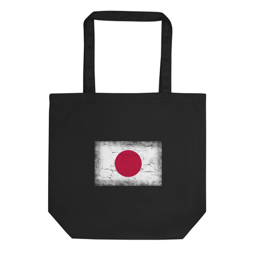 Japan flag tote bag in Black, vintage-washed print, flag centred on the front of the bag, front view