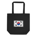 South Korea flag tote bag in Black, vintage-washed print, flag centred on the front of the bag, front view
