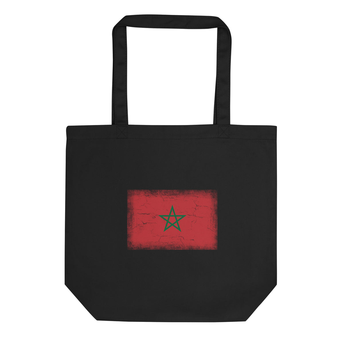 Morocco flag tote bag in Black, vintage-washed print, flag centred on the front of the bag, front view