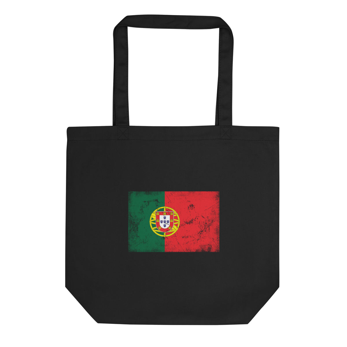 Portugal flag tote bag in Black, vintage-washed print, flag centred on the front of the bag, front view