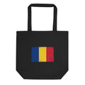 Romania flag tote bag in Black, vintage-washed print, flag centred on the front of the bag, front view