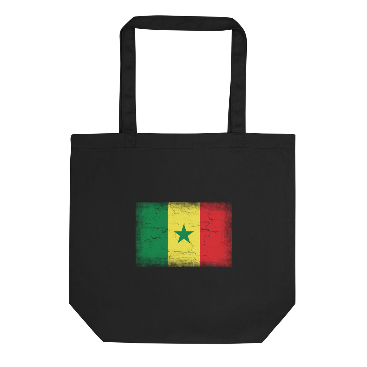 Senegal flag tote bag in Black, vintage-washed print, flag centred on the front of the bag, front view