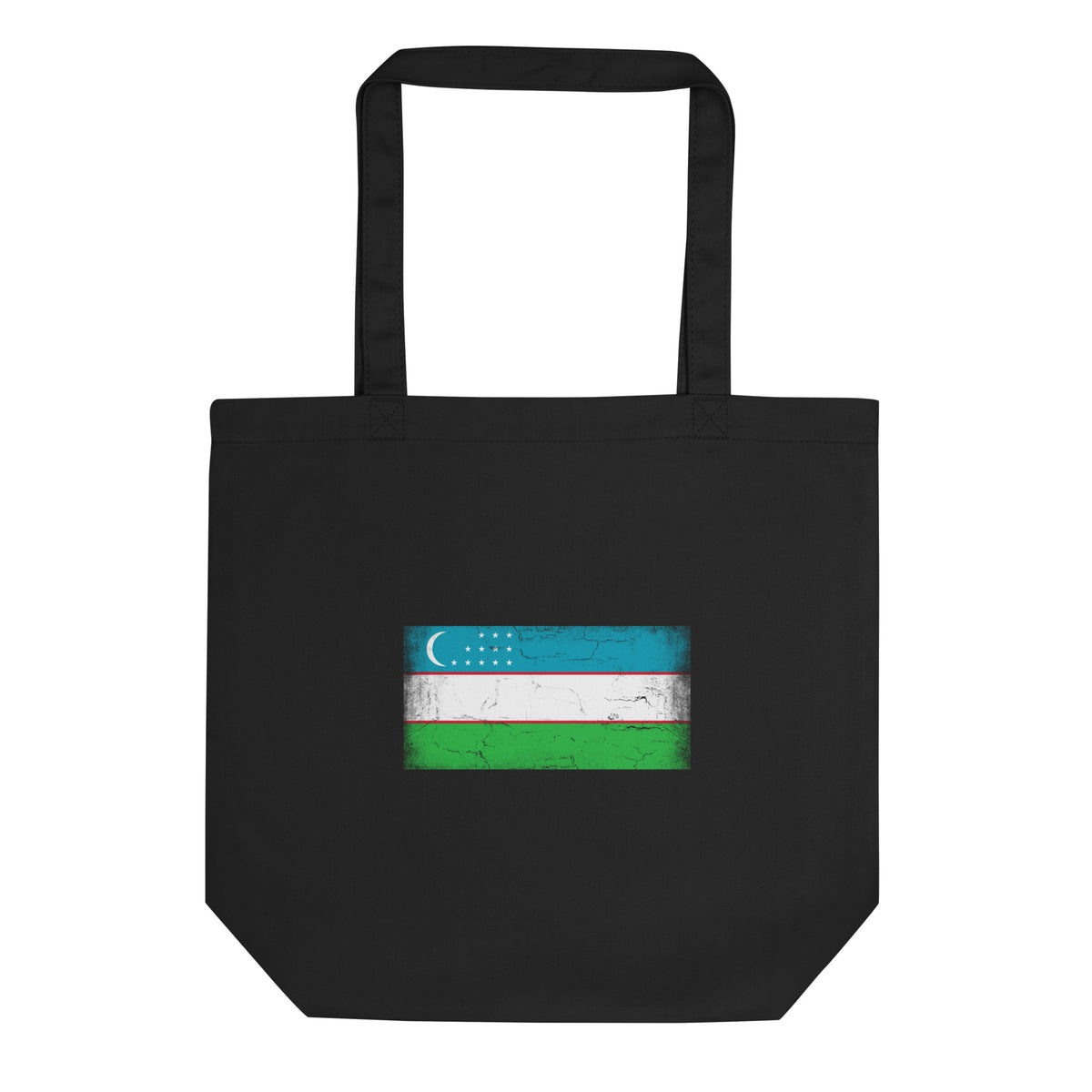 Uzbekistan flag tote bag in Black, vintage-washed print, flag centred on the front of the bag, front view
