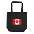 Canada flag tote bag in Black, vintage-washed print, flag centred on the front of the bag, front view
