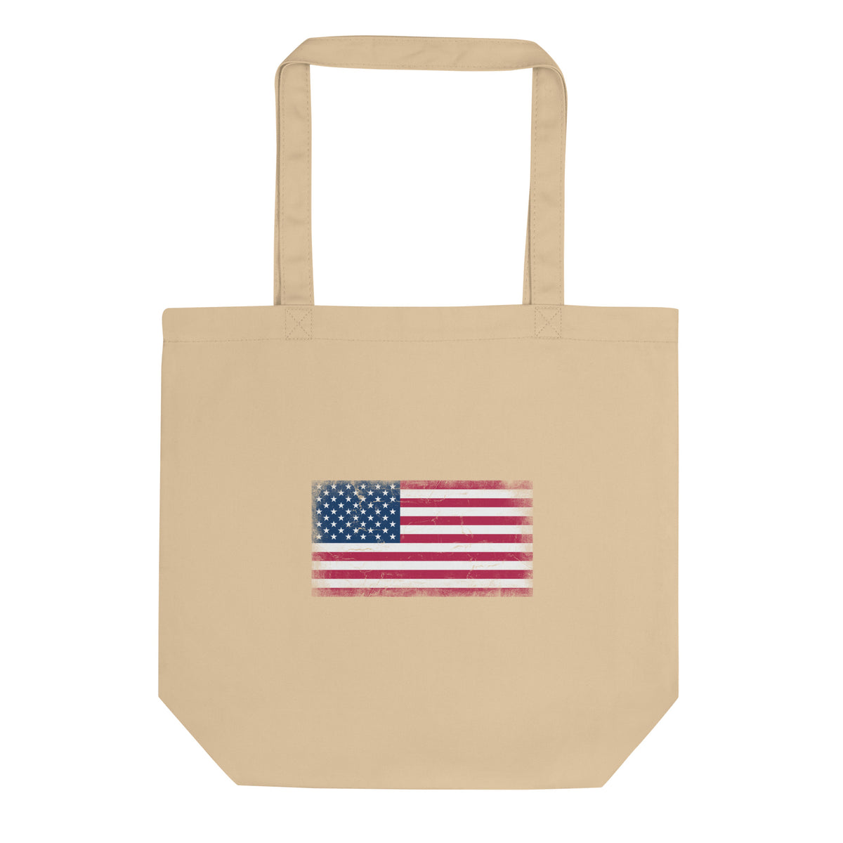 USA flag tote bag in Oyster, vintage-washed print, flag centred on the front of the bag, front view