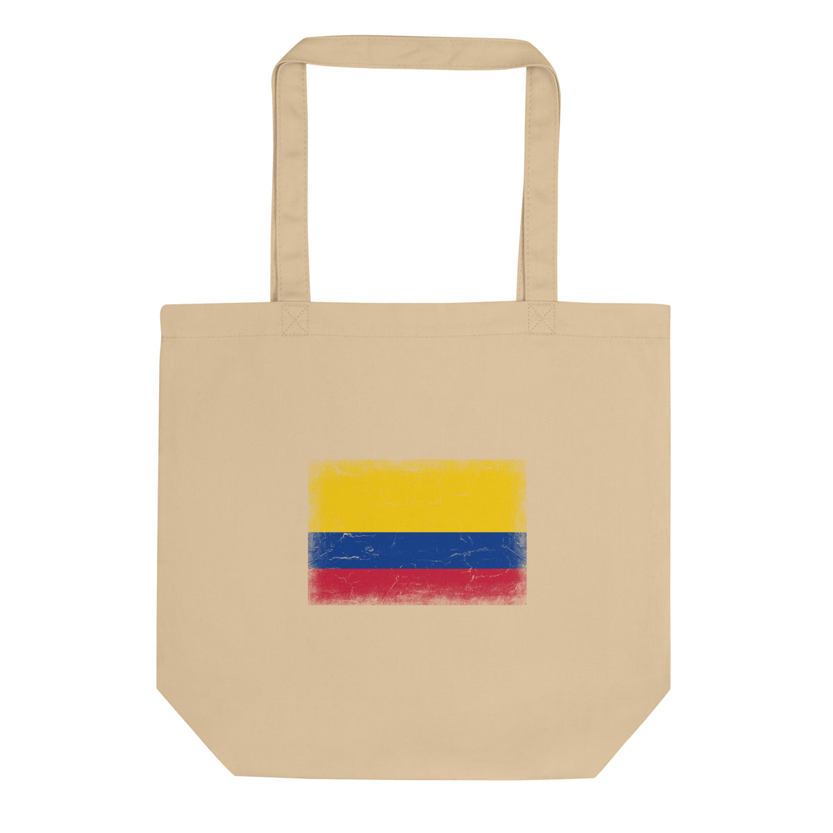 Colombia flag tote bag in Oyster, vintage-washed print, flag centred on the front of the bag, front view