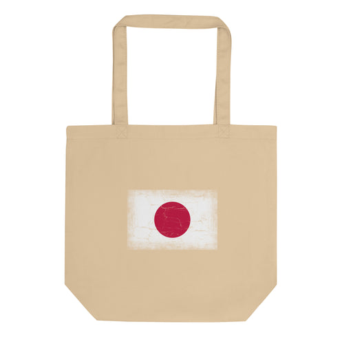 Japan flag tote bag in Oyster, vintage-washed print, flag centred on the front of the bag, front view