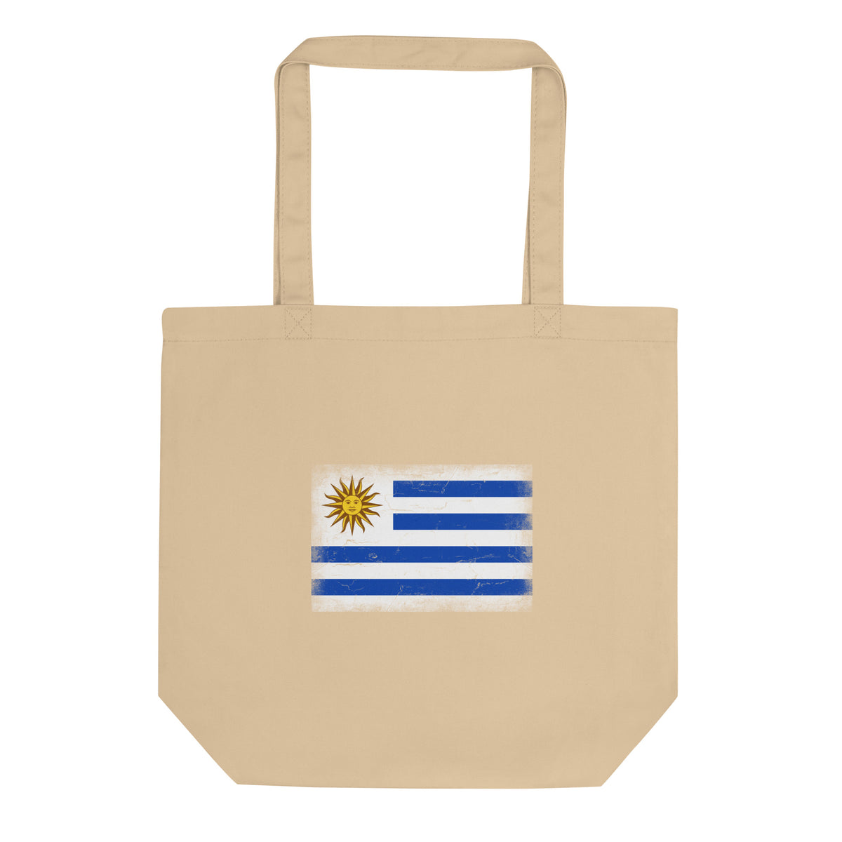 Uruguay flag tote bag in Oyster, vintage-washed print, flag centred on the front of the bag, front view