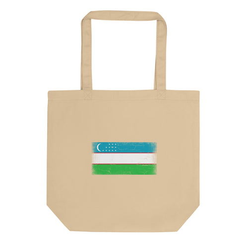 Uzbekistan flag tote bag in Oyster, vintage-washed print, flag centred on the front of the bag, front view