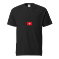 Tunisia flag t-shirt in Black, vintage-washed print, small flag on the chest, unisex cut, front view