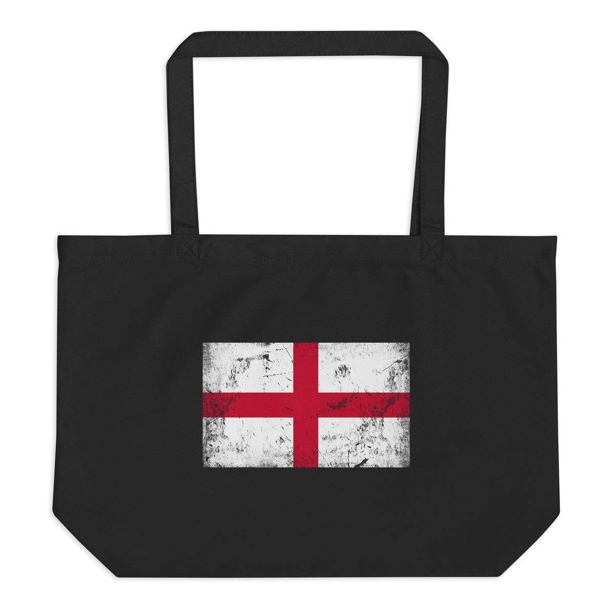 England flag large tote bag in Black, vintage-washed print, flag centred on the front of the bag, front view