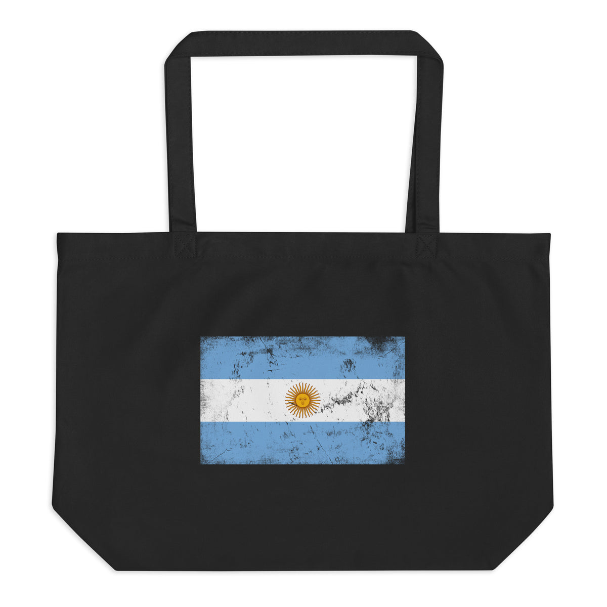 Argentina flag large tote bag in Black, vintage-washed print, flag centred on the front of the bag, front view