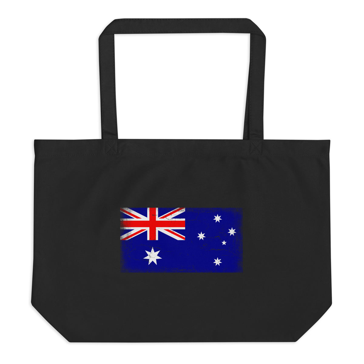 Australia flag large tote bag in Black, vintage-washed print, flag centred on the front of the bag, front view