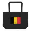 Belgium flag large tote bag in Black, vintage-washed print, flag centred on the front of the bag, front view