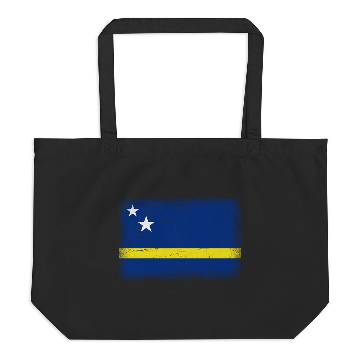 Curaçao flag large tote bag in Black, vintage-washed print, flag centred on the front of the bag, front view