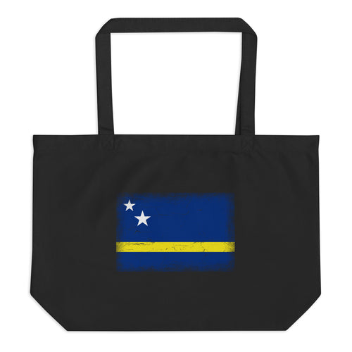 Curaçao flag large tote bag in Black, vintage-washed print, flag centred on the front of the bag, front view