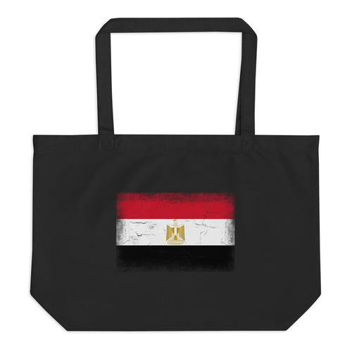 Egypt flag large tote bag in Black, vintage-washed print, flag centred on the front of the bag, front view