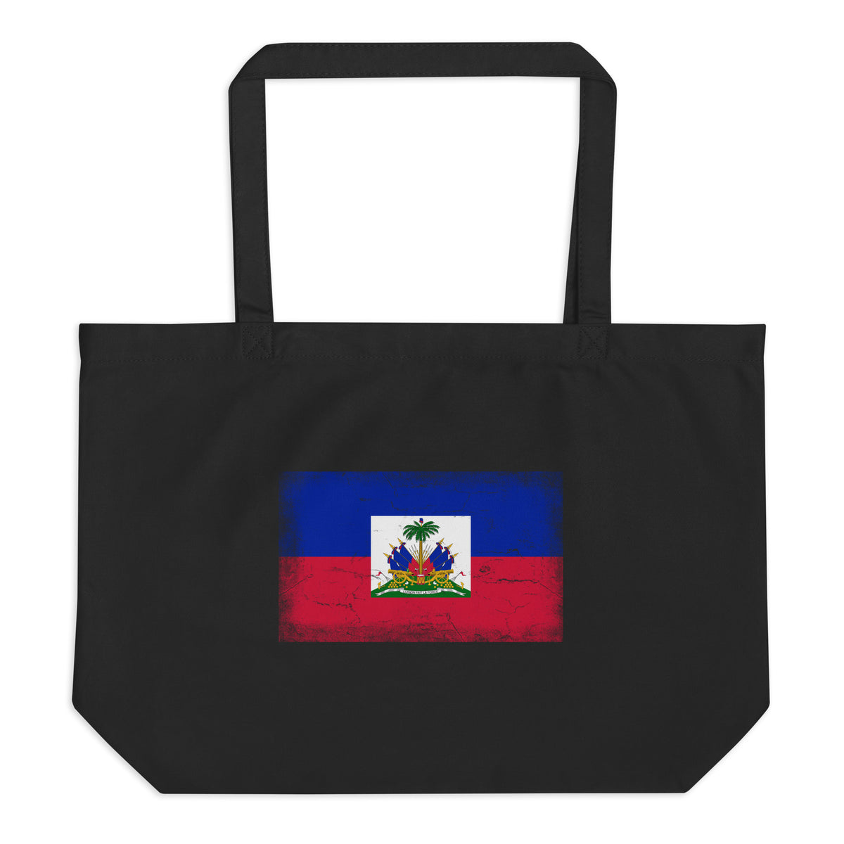 Haiti flag large tote bag in Black, vintage-washed print, flag centred on the front of the bag, front view