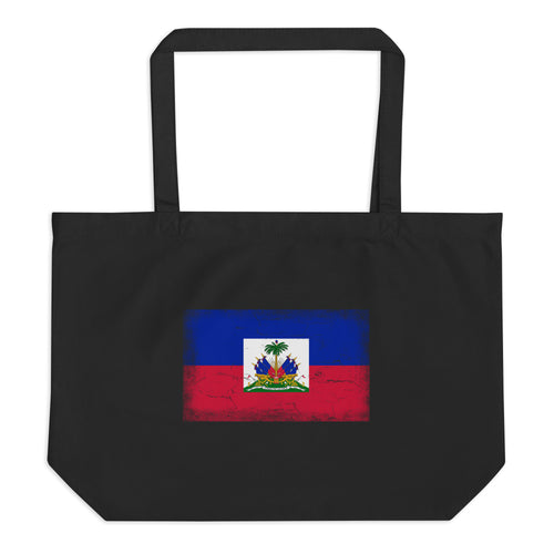 Haiti flag large tote bag in Black, vintage-washed print, flag centred on the front of the bag, front view