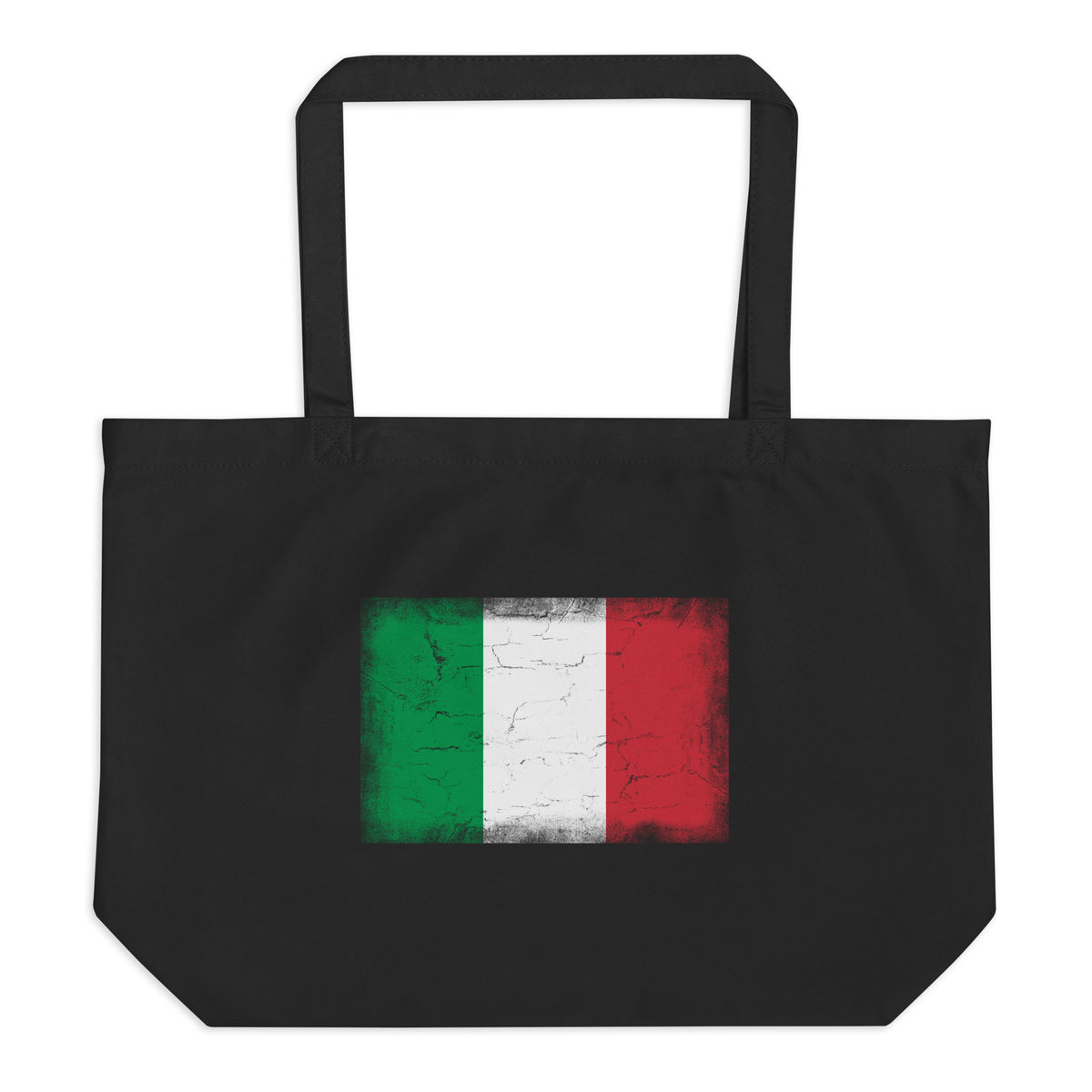 Italy flag large tote bag in Black, vintage-washed print, flag centred on the front of the bag, front view