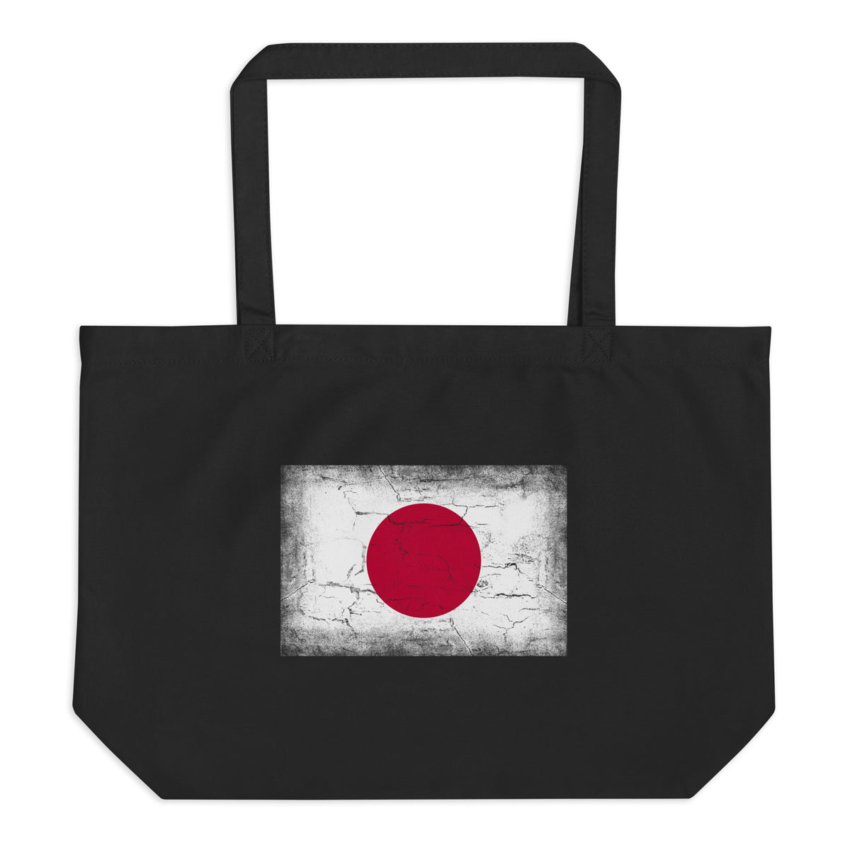 Japan flag large tote bag in Black, vintage-washed print, flag centred on the front of the bag, front view