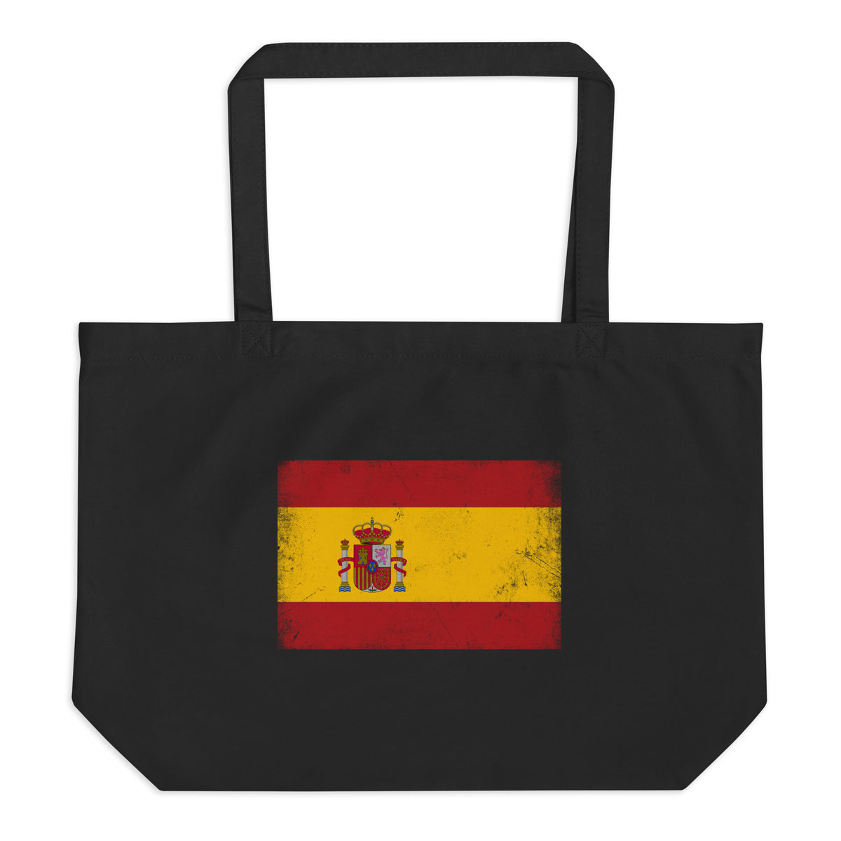 Spain flag large tote bag in Black, vintage-washed print, flag centred on the front of the bag, front view