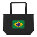 Brasil flag large tote bag in Black, vintage-washed print, flag centred on the front of the bag, front view
