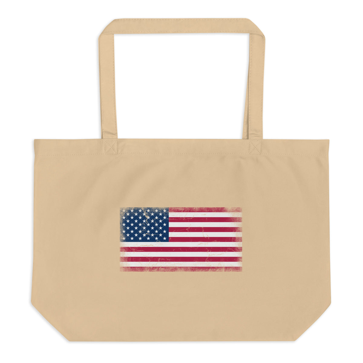 USA flag large tote bag in Oyster, vintage-washed print, flag centred on the front of the bag, front view