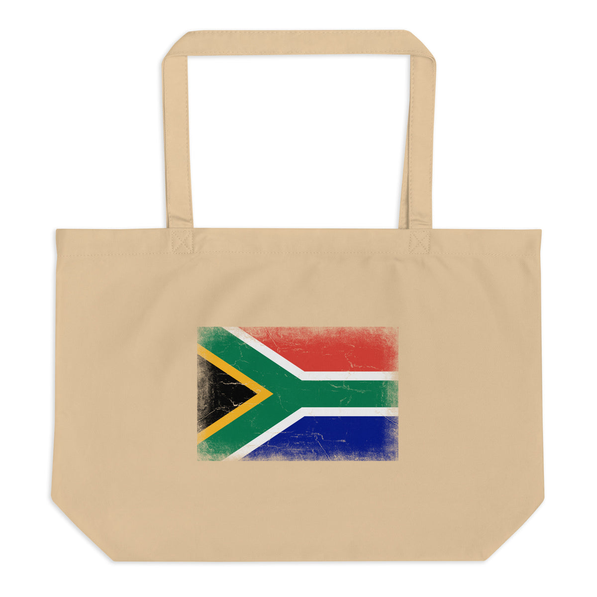 South Africa flag large tote bag in Oyster, vintage-washed print, flag centred on the front of the bag, front view