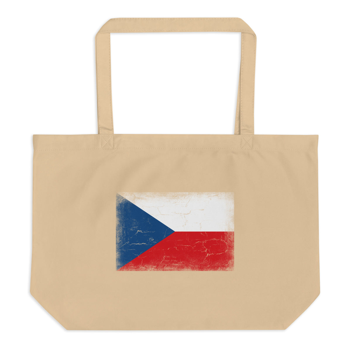 Czechia flag large tote bag in Oyster, vintage-washed print, flag centred on the front of the bag, front view