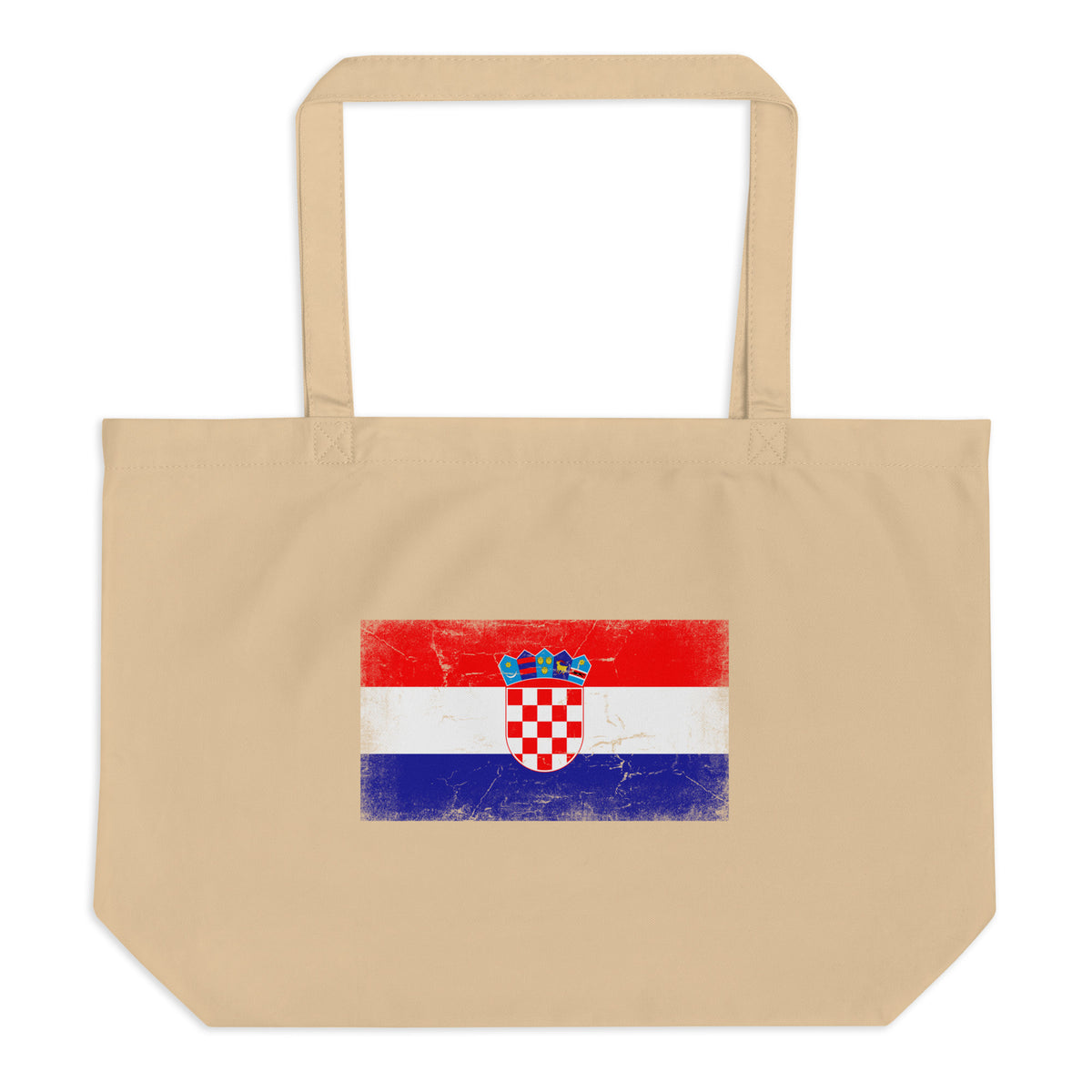 Croatia flag large tote bag in Oyster, vintage-washed print, flag centred on the front of the bag, front view