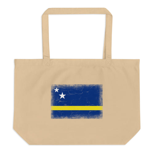 Curaçao flag large tote bag in Oyster, vintage-washed print, flag centred on the front of the bag, front view