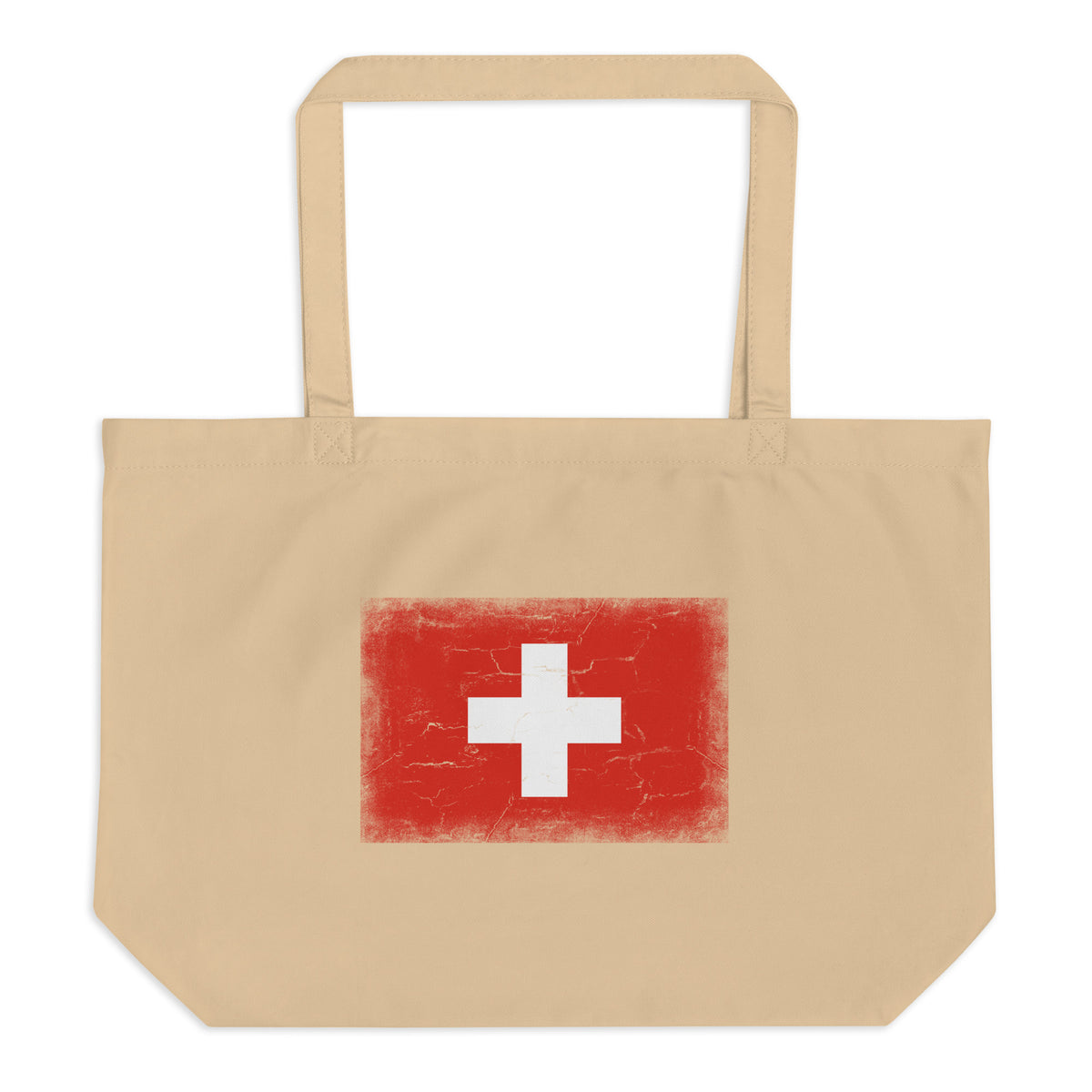 Switzerland flag large tote bag in Oyster, vintage-washed print, flag centred on the front of the bag, front view