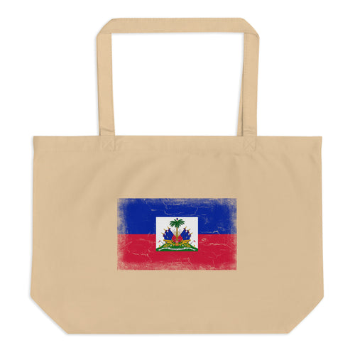 Haiti flag large tote bag in Oyster, vintage-washed print, flag centred on the front of the bag, front view