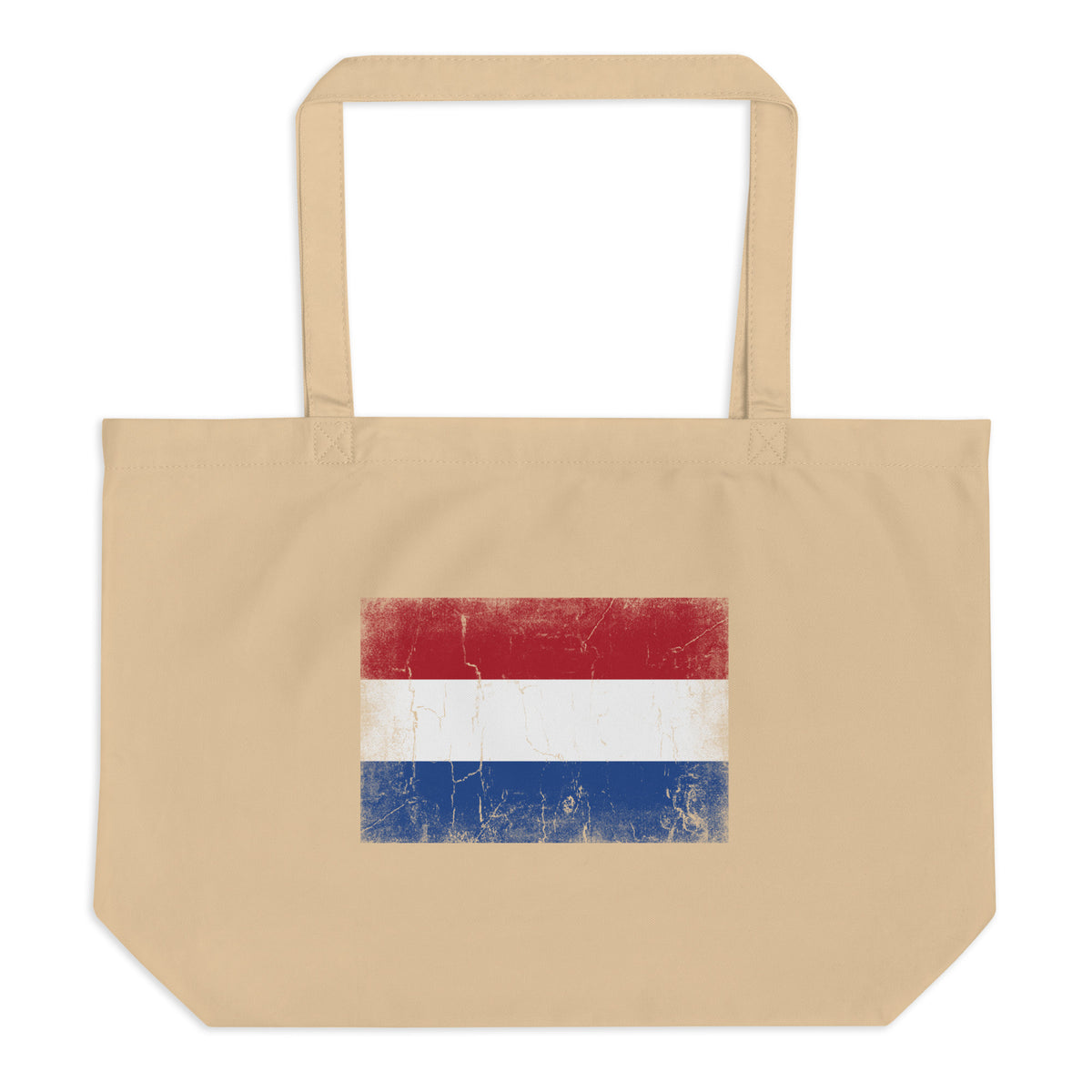 Netherlands flag large tote bag in Oyster, vintage-washed print, flag centred on the front of the bag, front view