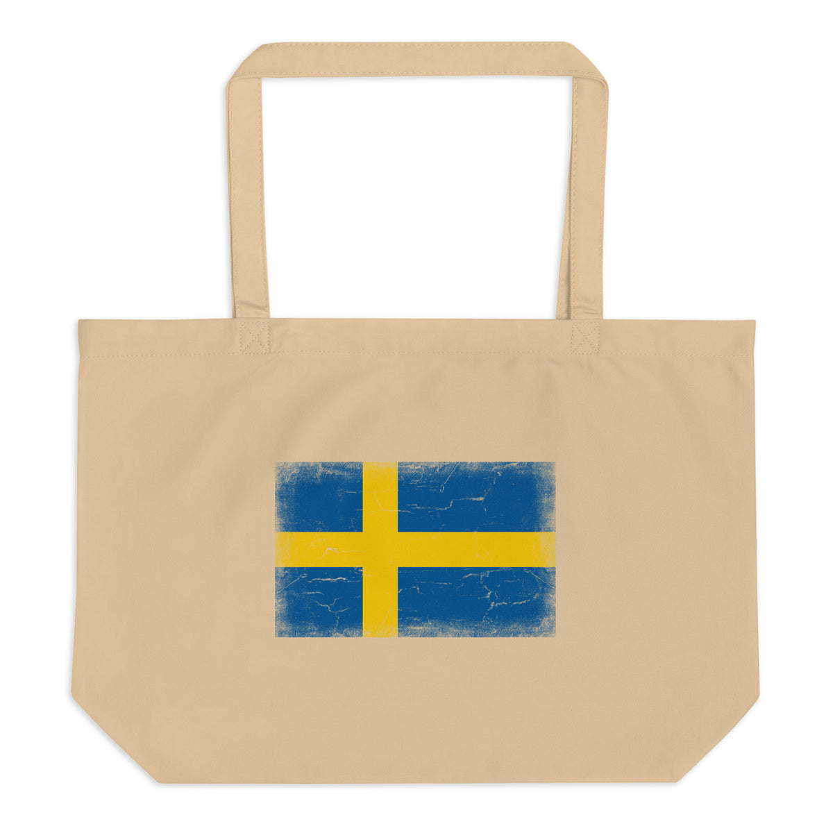 Sweden flag large tote bag in Oyster, vintage-washed print, flag centred on the front of the bag, front view