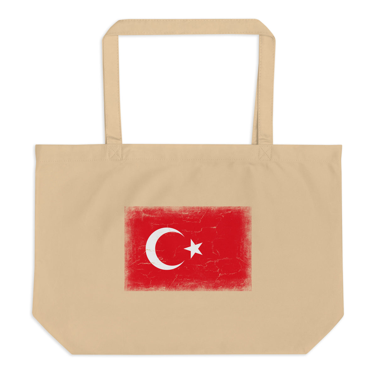 Turkey flag large tote bag in Oyster, vintage-washed print, flag centred on the front of the bag, front view